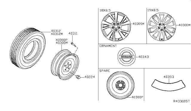 2019 Nissan Maxima Aluminum Wheel Diagram for 40300-9DJ1A