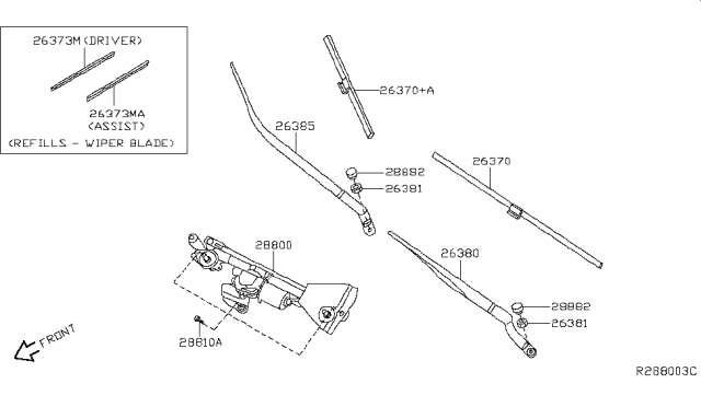 2016 Nissan Maxima Windshield Wiper Arm Assembly Diagram for 28881-4RA0A