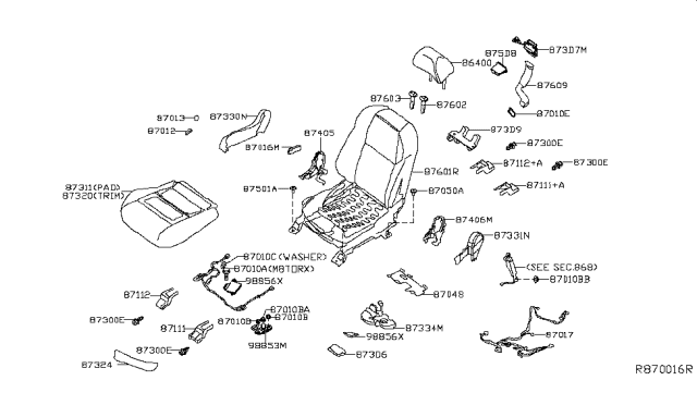 2018 Nissan Maxima Harness-Sub,Front Seat Diagram for 87019-4RC0A