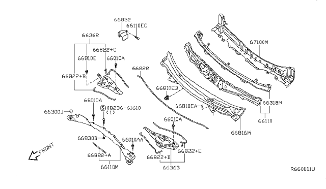 2012 Nissan Maxima Sealing Rubber-COWL Top Diagram for 66830-9N00A