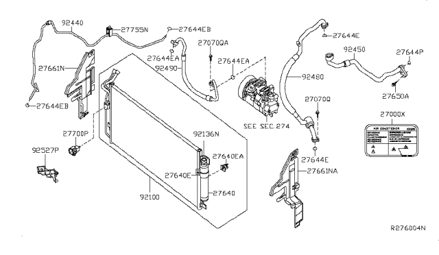 2009 Nissan Maxima Pipe Front Cooler High Diagram for 92440-9N00B