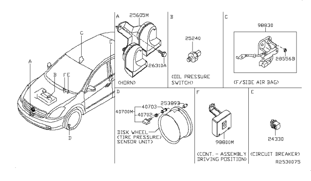 2014 Nissan Maxima Horn Assembly Diagram for 25605-JA000