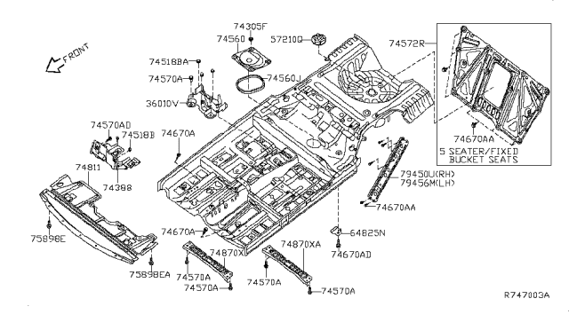 2010 Nissan Maxima Stay Assembly-Tunnel Diagram for 74870-9N00A
