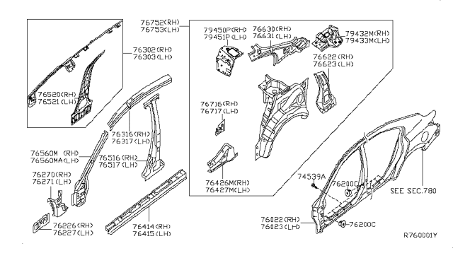 2010 Nissan Maxima Brace Assy-Pillar,Upper Hinge Diagram for G6261-9N0MA