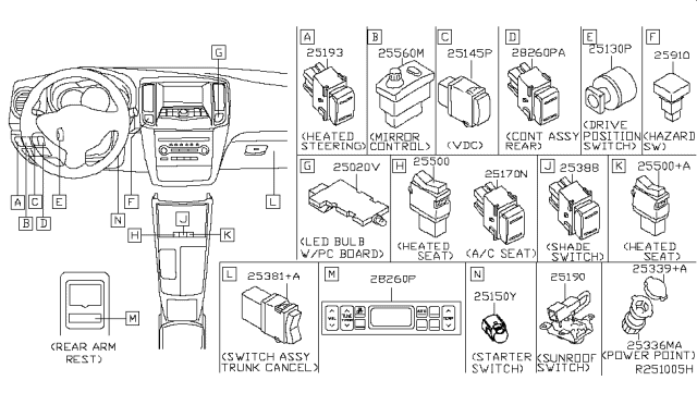 2009 Nissan Maxima Switch Assembly-Rear Cont Diagram for 28260-9N01A