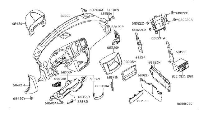 2009 Nissan Maxima Instrument Panel,Pad & Cluster Lid Diagram 2