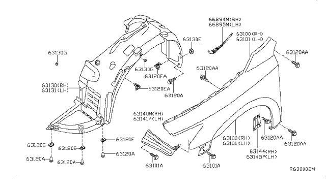 2010 Nissan Maxima Front Fender & Fitting Diagram