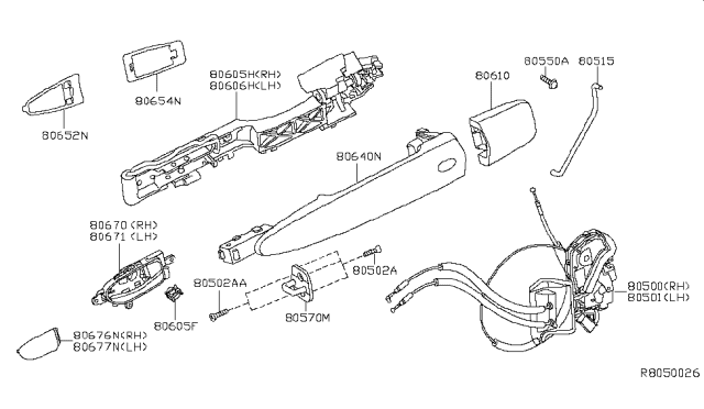 2009 Nissan Maxima Rear Door Inside Handle Assembly Left Diagram for 80671-9N00A
