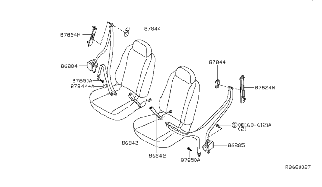 2009 Nissan Maxima Pretensioner Front Right Tongue Belt Assembly Diagram for 86884-ZX78C