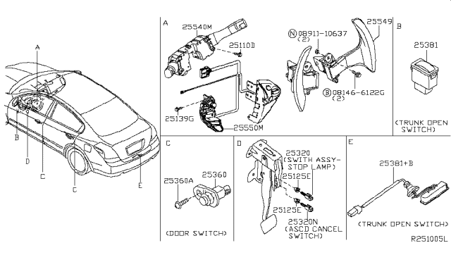 2014 Nissan Maxima Switch-ASCD, Steering Diagram for 25550-1EA3A