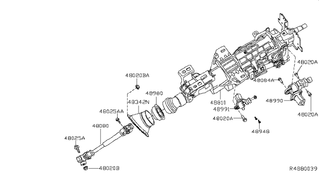 2013 Nissan Maxima Joint-Steering Lower Diagram for 48080-JA02C