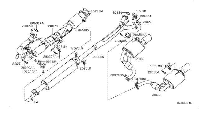 2010 Nissan Maxima Exhaust, Main Muffler Assembly Diagram for 20100-9N01A
