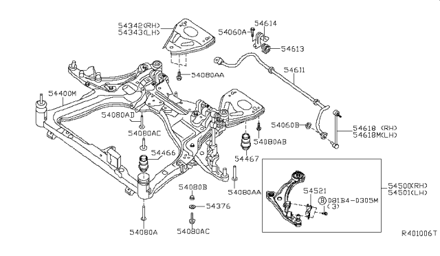 2014 Nissan Maxima Member Complete-Front Suspension Diagram for 54400-9N00C