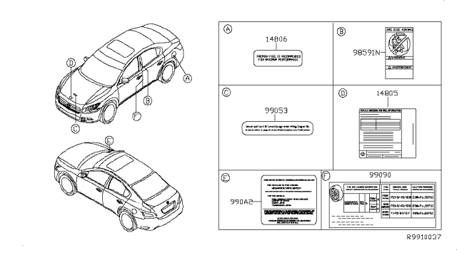 2010 Nissan Maxima Placard-Tire Limit Diagram for 99090-9N00A