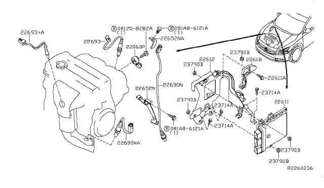 2012 Nissan Maxima Engine Control Module Diagram for 23710-ZY71A