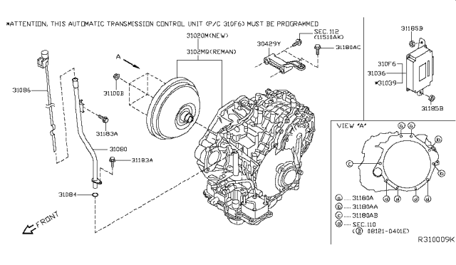 2014 Nissan Maxima REMAN TRANSAXLE Assembly - Automatic Diagram for 3102M-1XE3ERE