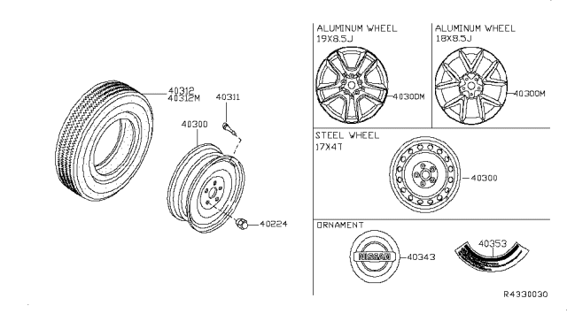 2014 Nissan Maxima ALUM Wheel (18X8 5SPOKE Split Lt Silver) Diagram for 40300-9DA1A