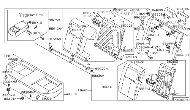 2014 Nissan Maxima Pad-Rear Seat Back Diagram for 88611-9DH0A