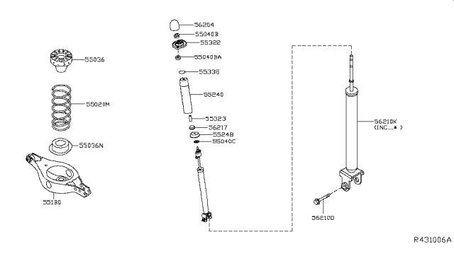2009 Nissan Maxima Bound Rear Suspension Bumper Assembly Diagram for 55240-9N00A