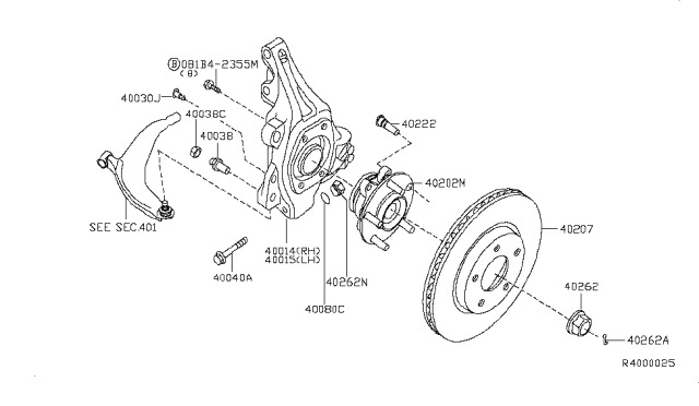 2014 Nissan Maxima Spindle-KNUCKLE,RH Diagram for 40014-JA00A