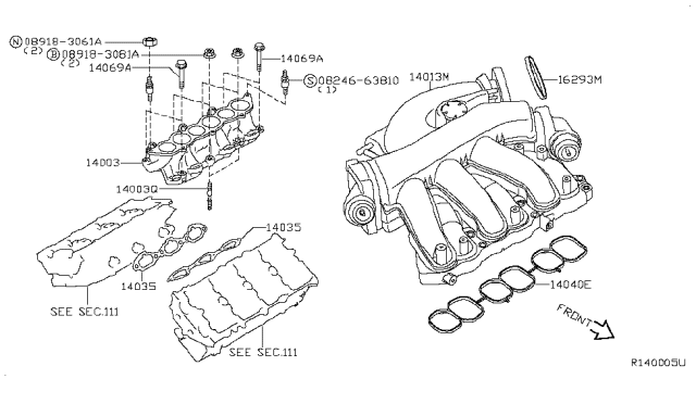 2014 Nissan Maxima Gasket-Throttle Chamber Diagram for 16175-9N00A