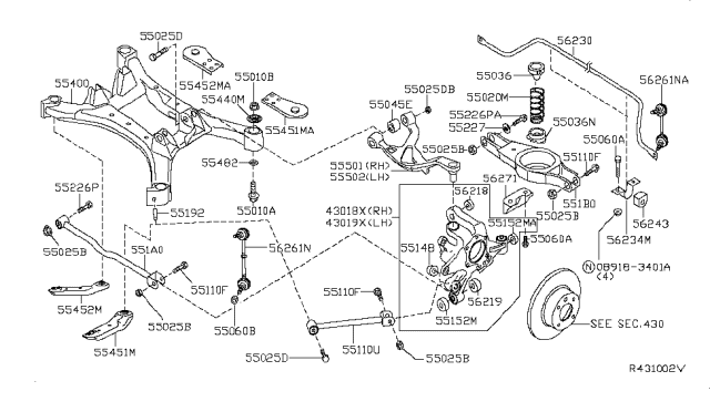 2009 Nissan Maxima Member Complete-Rear Suspension Diagram for 55400-9N00A