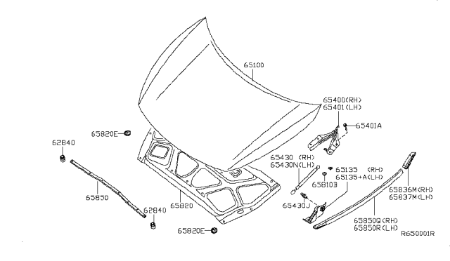 2009 Nissan Maxima Hinge Assembly-Hood,RH Diagram for 65400-9N00A
