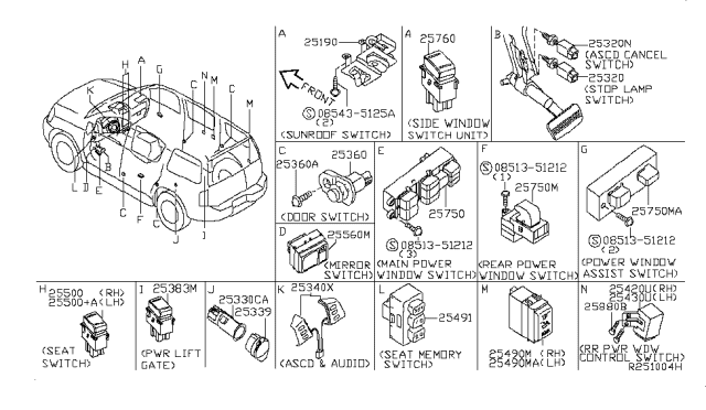 2007 Nissan Armada Ascd Cancel Switch Assembly Diagram for 25300-4M400