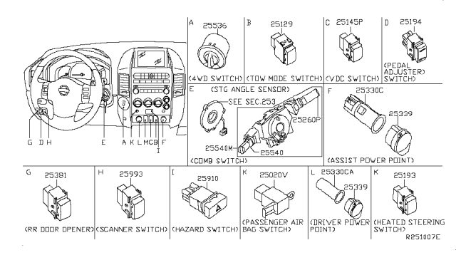 2013 Nissan Armada Switch Assy-Combination Diagram for 25560-9GA8D