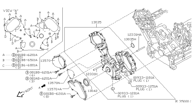 2004 Nissan Armada Cover Assy-Front Diagram for 13500-7S000