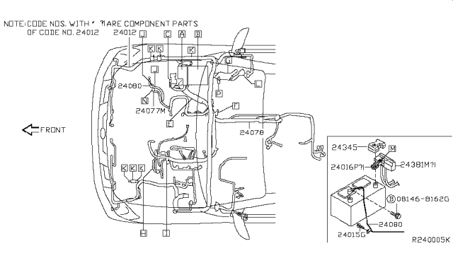 2004 Nissan Armada Harness Assy-Engine Room Diagram for 24012-7S002