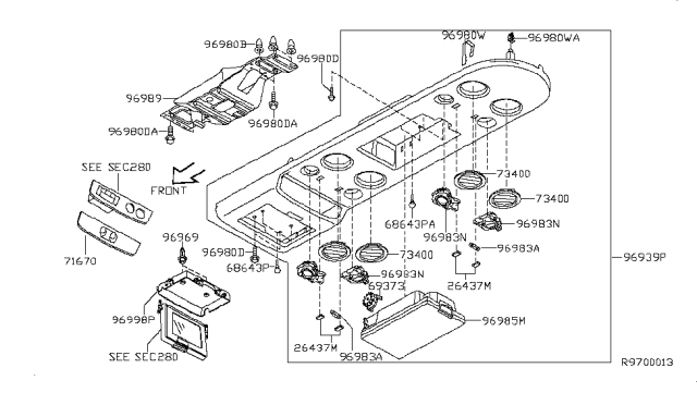 2005 Nissan Armada Sub Console Assembly-Rear OVEREAD Diagram for 96939-ZC00D