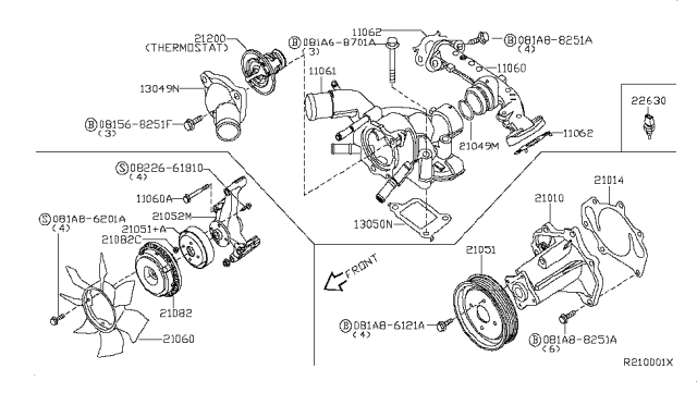 2015 Nissan Armada Water Pump, Cooling Fan & Thermostat Diagram