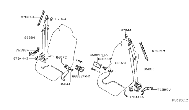 2005 Nissan Armada Tongue Belt Assembly, Pretension Front Right Diagram for 86884-ZC38A