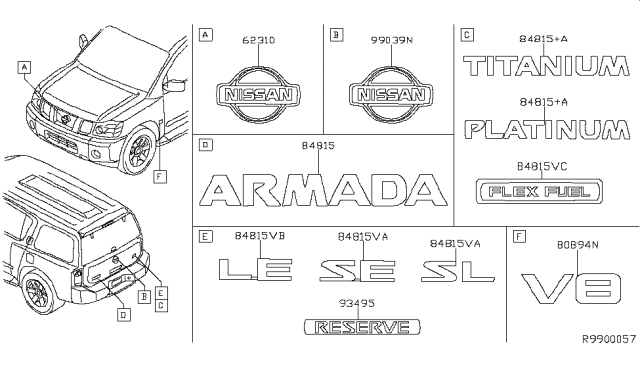 2014 Nissan Armada Rear Emblem Diagram for 93495-ZV60A