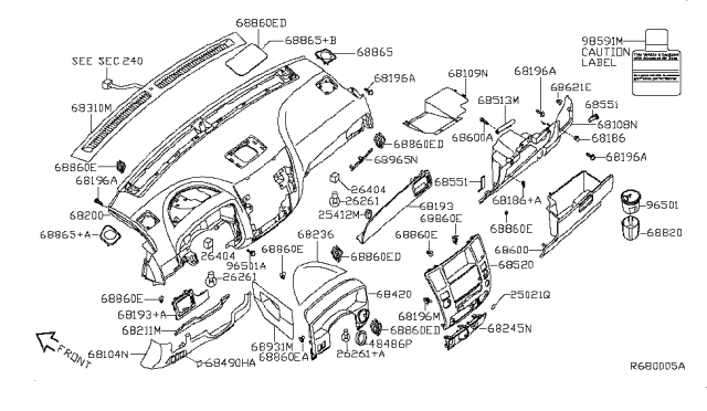 2012 Nissan Armada Panel & Pad Assy-Instrument Diagram for 68200-9GA1D