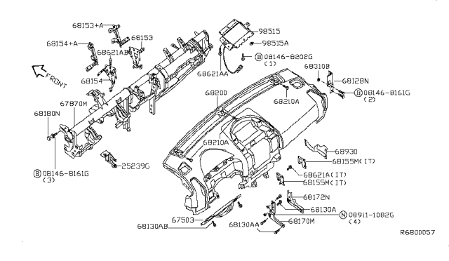 2008 Nissan Armada Instrument Panel,Pad & Cluster Lid Diagram 1