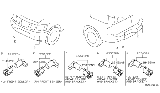 2013 Nissan Armada Sensor Assy-Sonar Diagram for 25994-9GE0B