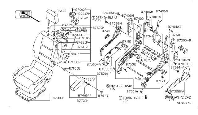 2005 Nissan Armada Lever - Front Seat Back Diagram for 87617-7S002