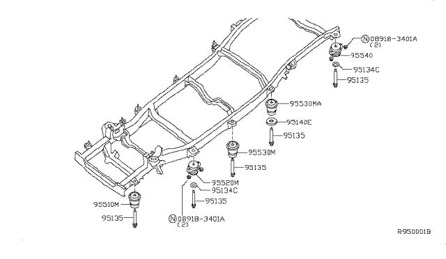 2007 Nissan Armada INSULATOR-Body Mounting, 1ST Diagram for 95510-ZE00A