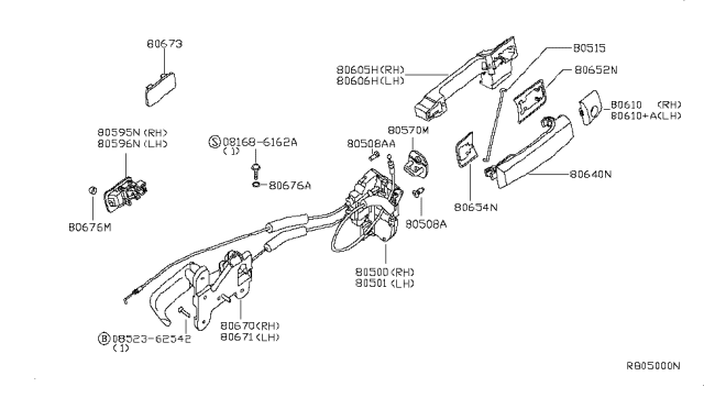 2009 Nissan Armada Outside Handle Grip Diagram for 80640-ZV50A