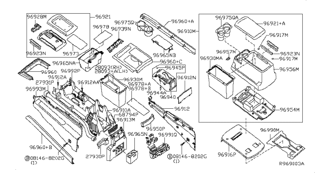 2007 Nissan Armada Cup Holder Assembly Diagram for 96965-ZC060