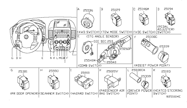 2009 Nissan Armada Switch Assy-Combination Diagram for 25560-ZH38D