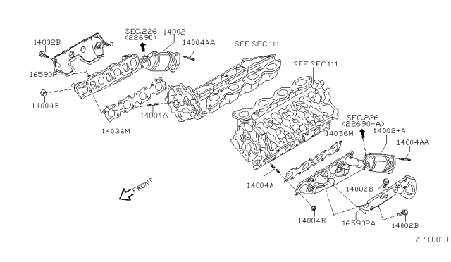 2012 Nissan Armada Exhaust Manifold With Catalytic Converter Driver Side Diagram for 14002-ZT02C