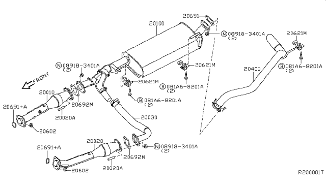 2010 Nissan Armada Exhaust Tube Assembly, Front Diagram for 20020-ZE00A