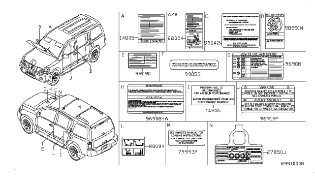 2006 Nissan Armada Label-Parts Content Diagram for 990A2-ZC000