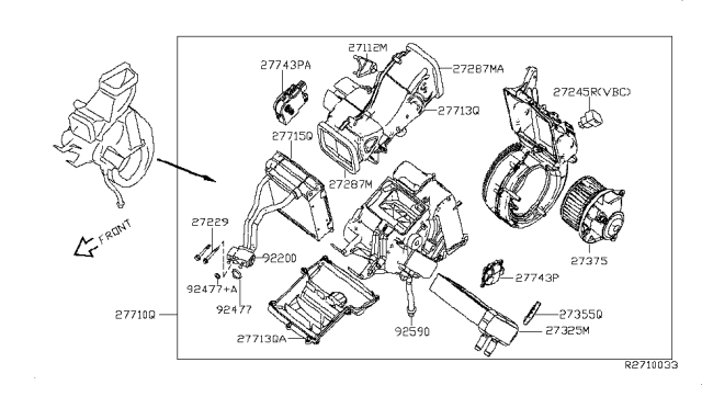 2009 Nissan Armada Core Assembly Rear Heater Diagram for 27325-ZQ00A
