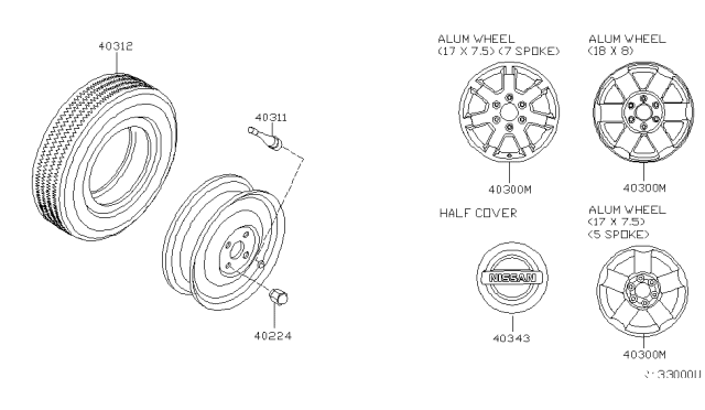 2004 Nissan Armada Aluminum Wheel Diagram for 40300-7S511