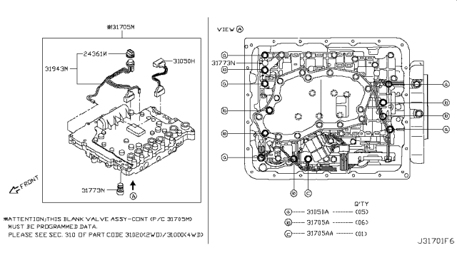 2011 Nissan Armada Valve Assembly-W/O Programming Control Diagram for 31705-62X6E