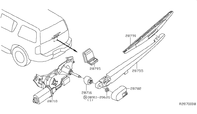 2014 Nissan Armada Rear Window Wiper Arm Assembly Diagram for 28780-7S000